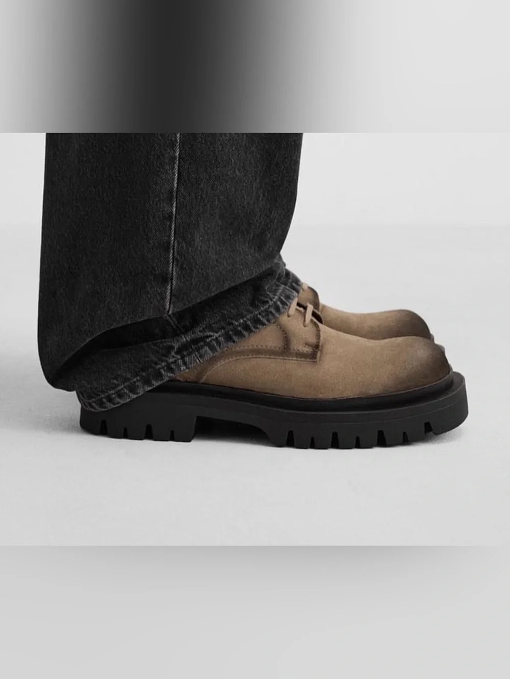 Zara Beige Suede Derby Shoes with Black Soles